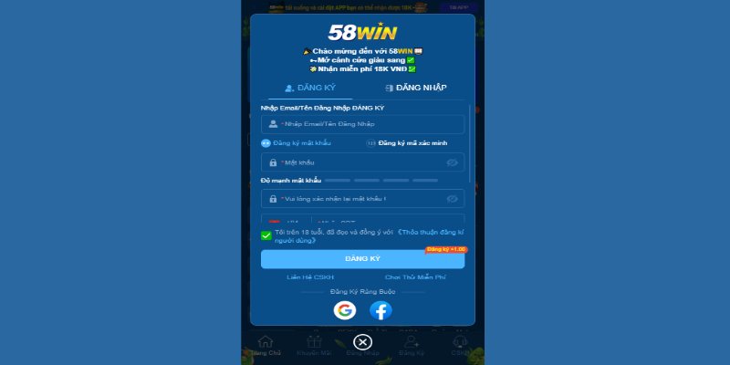 Đăng ký 58Win: Hướng dẫn tạo tài khoản nhanh chóng 